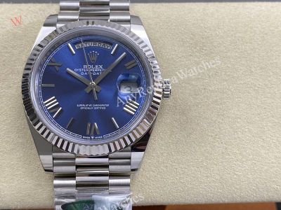 AR Factory Rolex Daydate 40*12.2mm 3255 Movement Dark Blue Face Romans Markers SS Band Watch